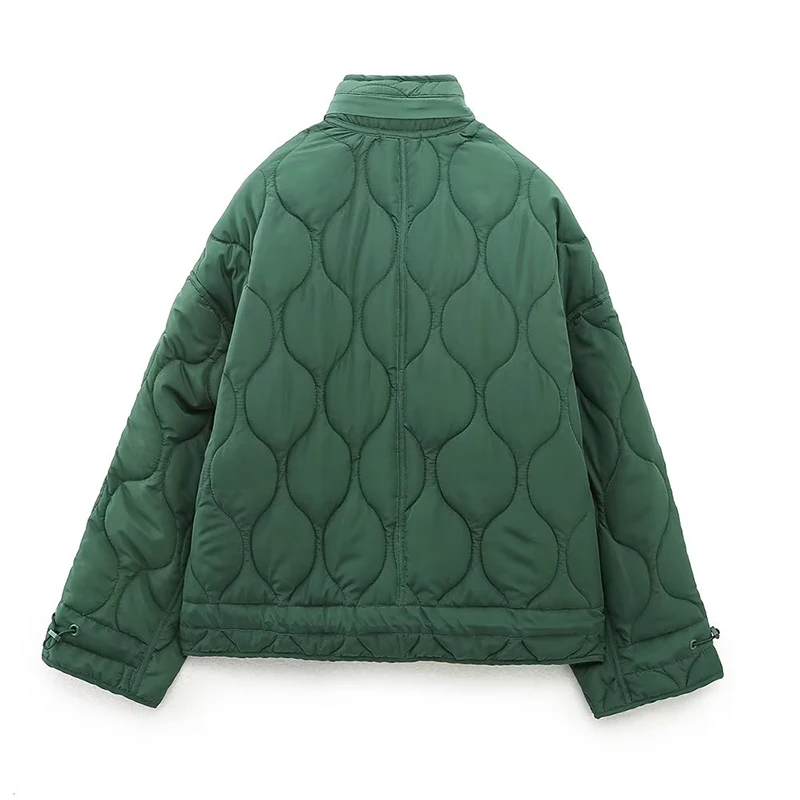 YENKYE New Autumn Women Quilted Hooded Jacket Long Sleeve Pockets Female Oversize Vintage Coat