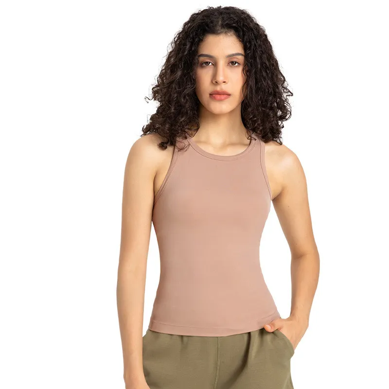 Chaleco de Yoga ajustado para mujer, camiseta sin mangas deportiva de Color sólido, cuello redondo, suave, entrenamiento integral, antibacteriano