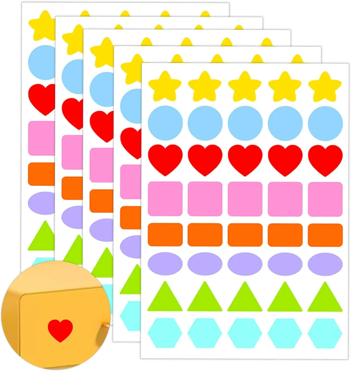 Multi-Shaped Color-Coding Stickers 1 inch Basic Shapes Dot Labels Differ Colorful Round Hearts Stars Sticker 800pcs