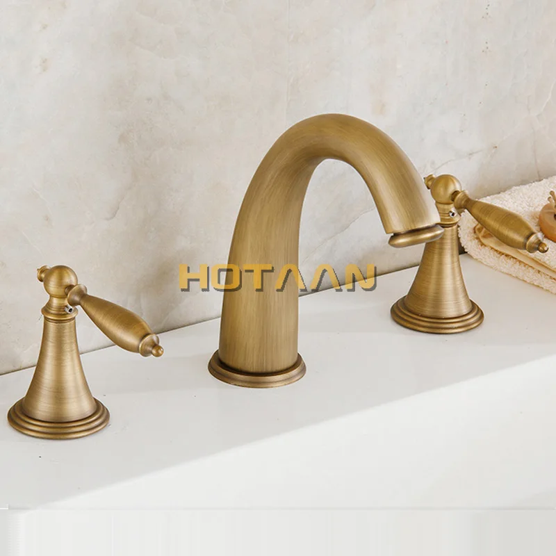 . Mixer for bath antique brass color finish  shower hotel brass 3 pss set bath tub faucet with hand shower YT-5332