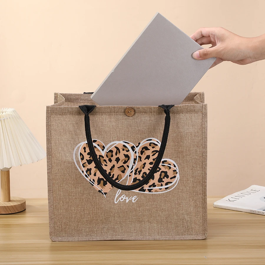 Fashion Large Capacity Ladies Tote Leopard Printed Shoulder Handbag Vintage Linen Reusable Men's and Women's Tote Shopping Bag