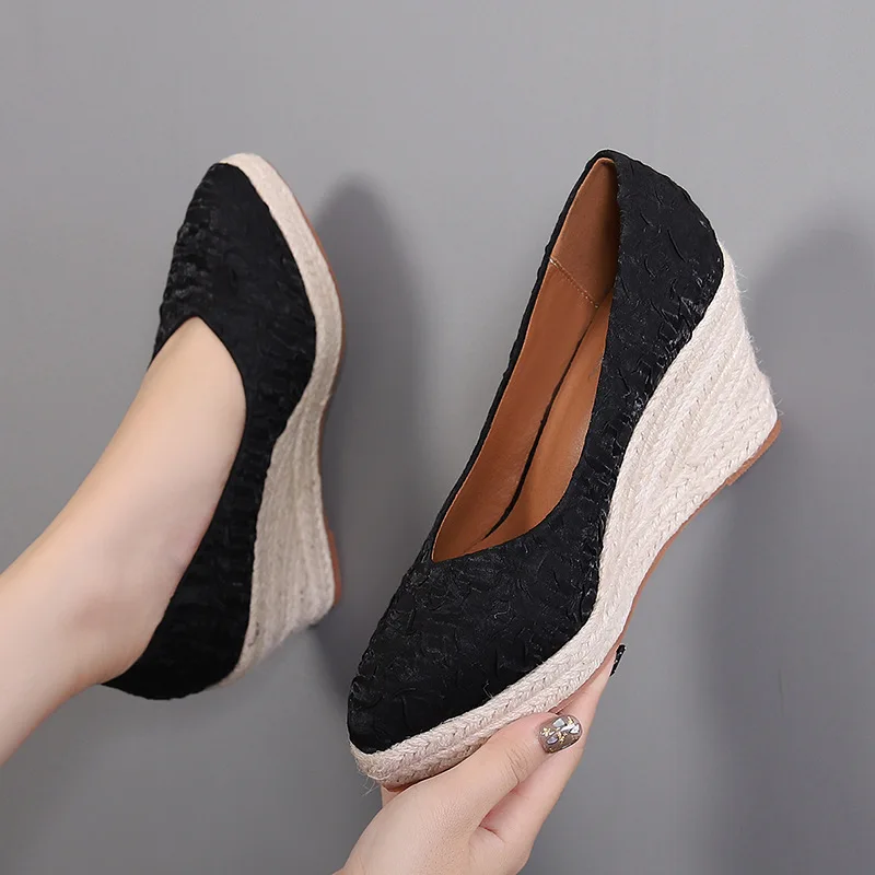 2023 High Heels Women Wedges Shoes Elegant Ladies Party Shoes Brand Women Pumps Retro Woman Wedge Heel 8cm