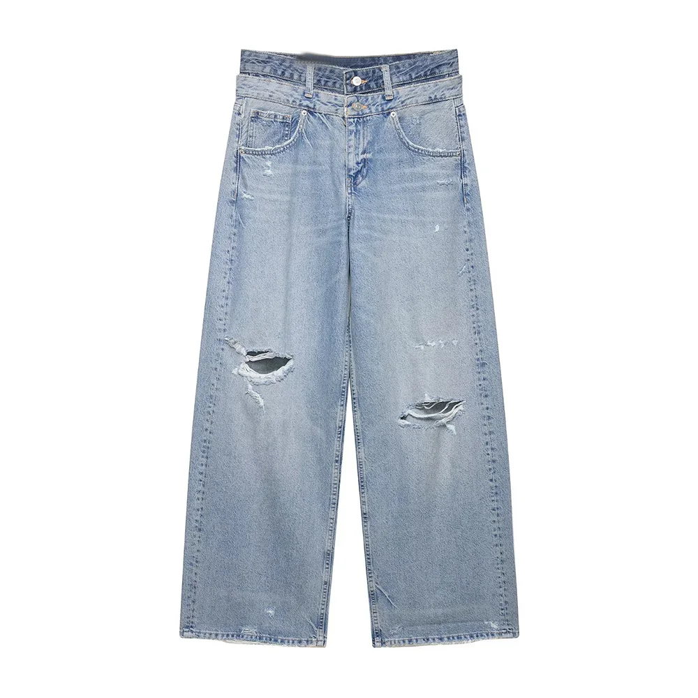 

WOMEN 2026 Summer New Fashion Double-Waist Mid-Waist Straight Jeans Retro Zipper Fly Pocket Casual Chic Female Denim Pants Mujer