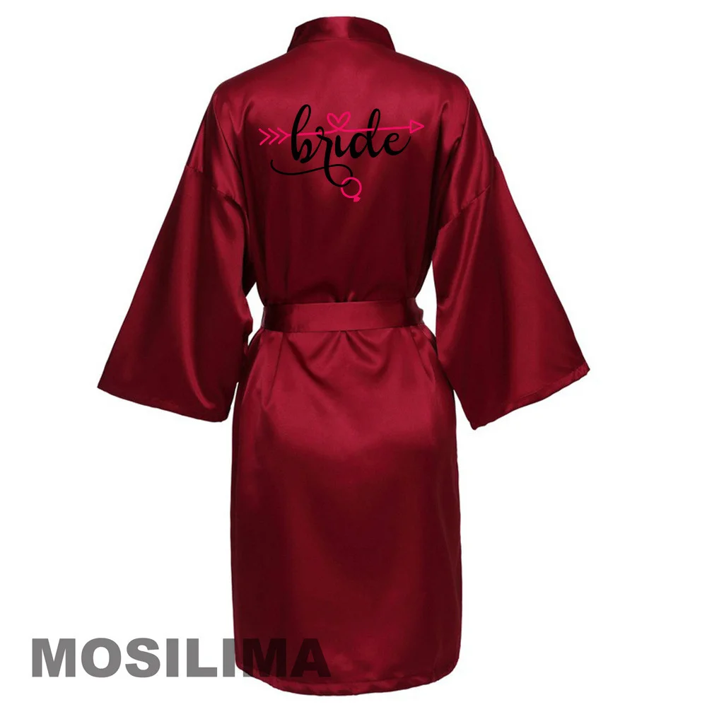 Women Silk Satin Short Night Printing Robe Kimono Robe Fashion Bath Robe Sexy Bathrobe Femme Wedding Bride Bridesmaid Robe SP231