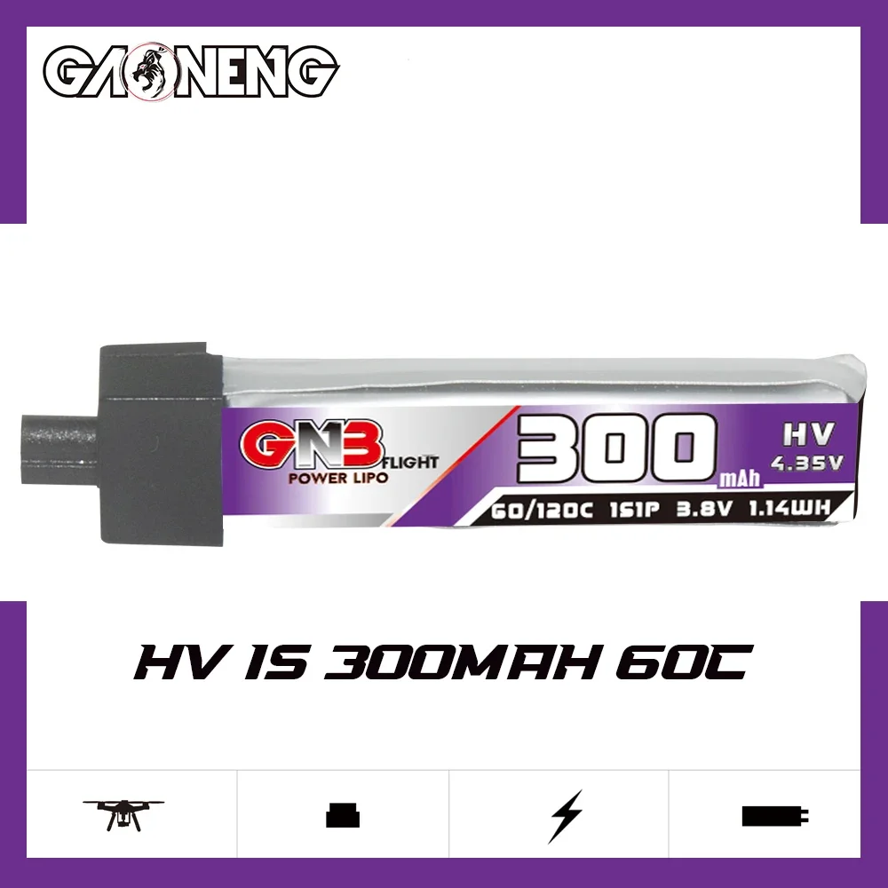 

GAONENG GNB 300mAh HV 1S 60C 120C 3,8 V пластиковая головка A30 LiPo батарея BetaFPV Beta75 Happymodel Emax Tinyhawk Racing FPV Whoops