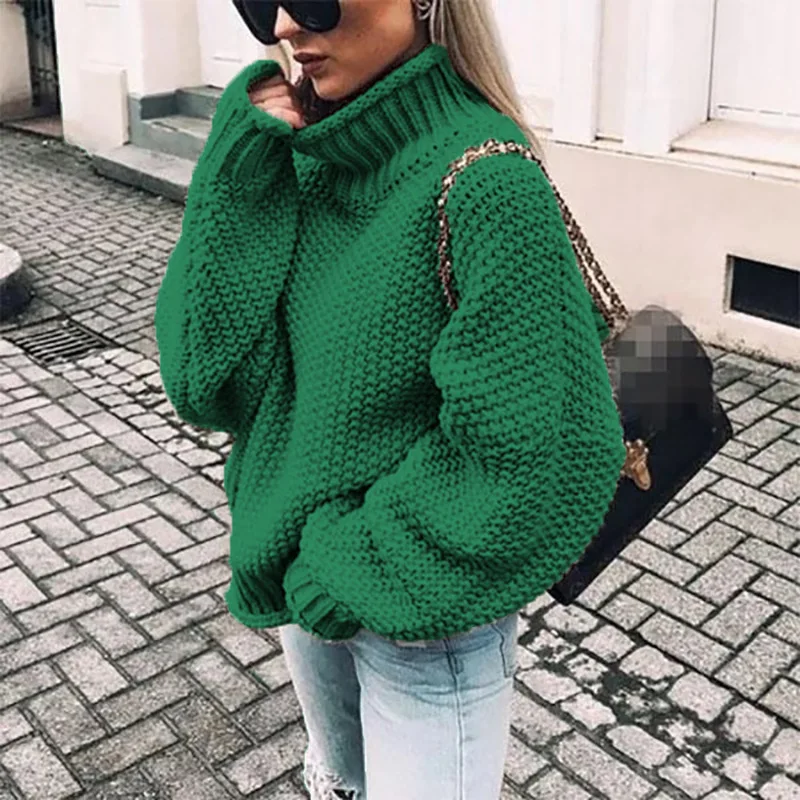 Sweaters Women 2024 New Fashion Autumn Winter Europe New Thick Line Rolled Edge high-neck Bat Sleeve Sweater Clothing HHX146