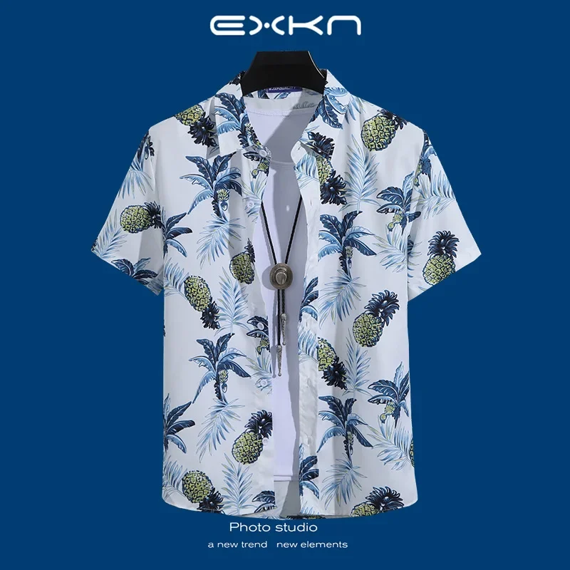 Summer New Printed Hawaiian Shirt Men's Thai Short Sleeved Shirt Vintage Fashion Vacation Beach Loose Oversized Casual Shirt Y2k