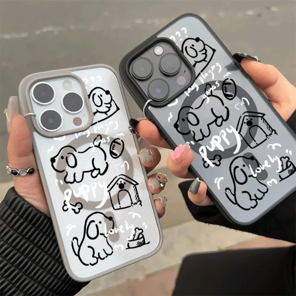 

Милый чехол для телефона с магнитом и изображением щенка для iPhone 17 16 15 14 13 12 11 X XS XR Pro Max 8 7 6 Plus SE