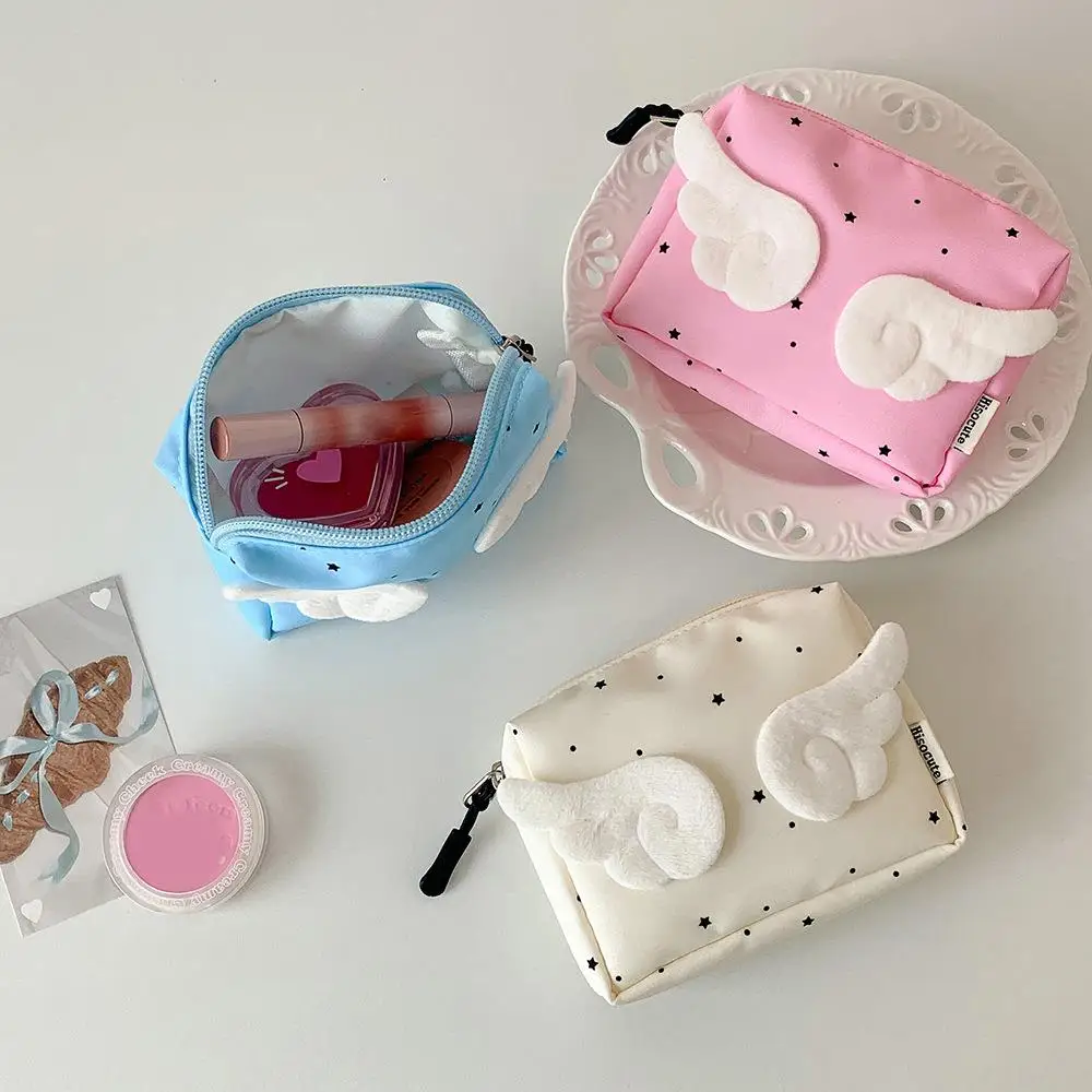 

Angel Wings Portable Makeup Bag Cosmetics Storage Bag Large Capacity Student Stationery Organizer Bag Cartoon Sweet Handbags