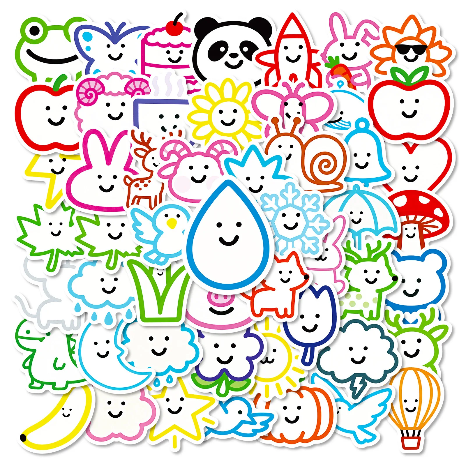 56/112 Uds. Pegatinas sonriente de animales y frutas bonitas, calcomanías juguetonas para suministros escolares de oficina, maleta para guitarra y teléfono
