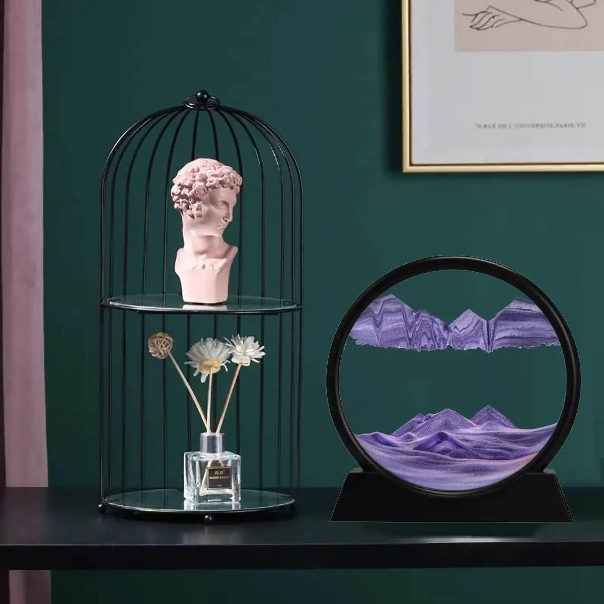 

3D Динамическая картина из движущегося песка, Живопись из жидкого песка, Круглое стеклянное изображение 3D-пейзажа глубоководных морских гидротермальных источников в движении, Плавающий песок