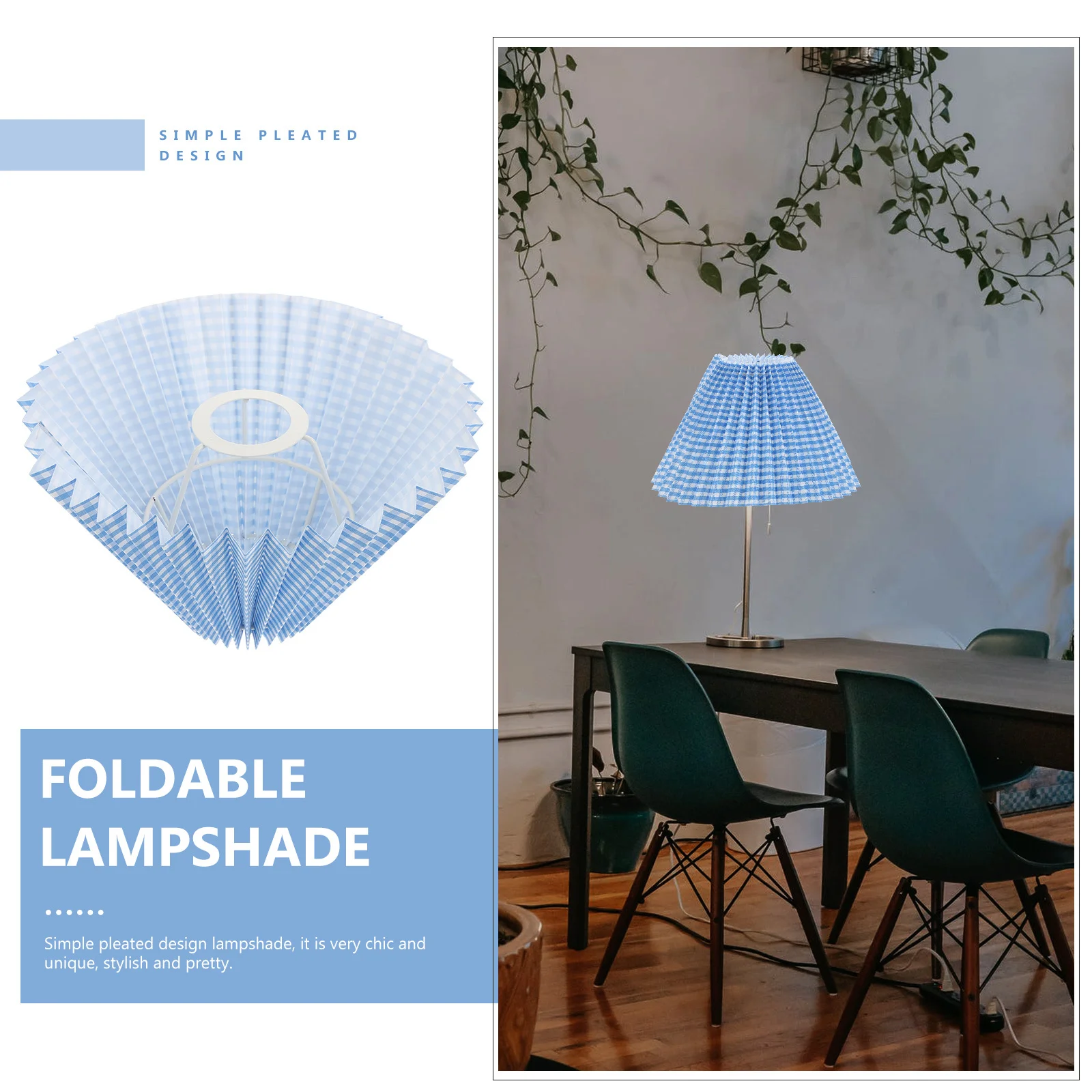 

1pc Pleated Grid Grain Cloth Lampshade Blue Checkered Light Cover Stylish Modern Home Decor Foldable Durable Table Desk