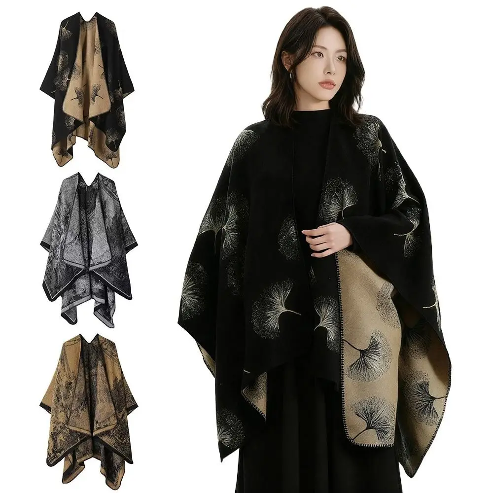 

Свободный вязаный пуловер, накидка, плотный элегантный стиль, женский плащ, теплая ткань, двусторонний жилет без рукавов с принтом, женская верхняя одежда