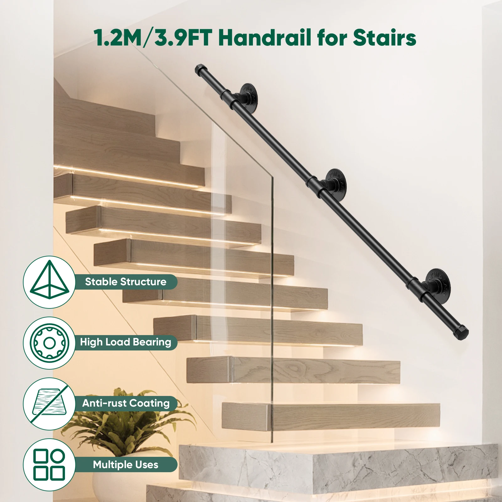 1,2 m lange Treppenhandläufe aus Eisen für den Heimgebrauch, einfache Wasserrohrhandläufe für Innenwände, rutschfeste Rollläufe für ältere Menschen