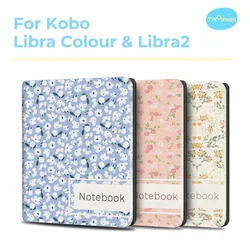 Twosheep 7-inch Case for Kobo Libra Colour and Kobo Libra2 TPU Shell Magnetic Flip Auto Sleep Wake Cover Girls floral pattern
