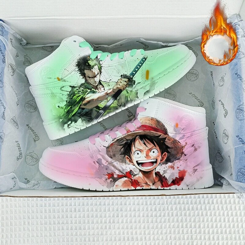 Nueva moda Otoño Invierno zapatos deportivos para niñas Unisex ONE PIECE Monkey D. Luffy Zoro botas de Cosplay para regalos de Halloween