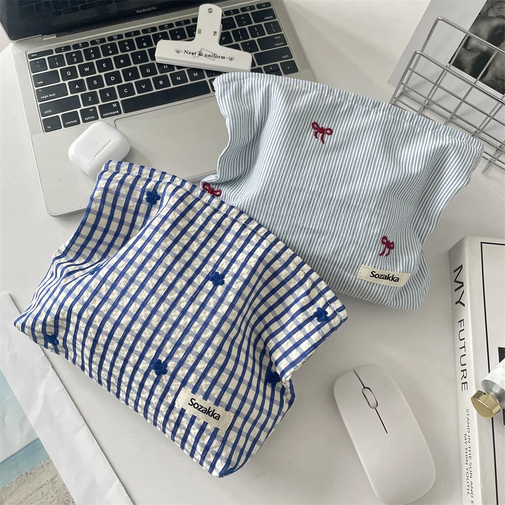 Sac à cosmétiques, sac de maquillage brodé, sac de rangement, pochette à cosmétiques à carreaux pour cadeau, sac à main à usage quotidien