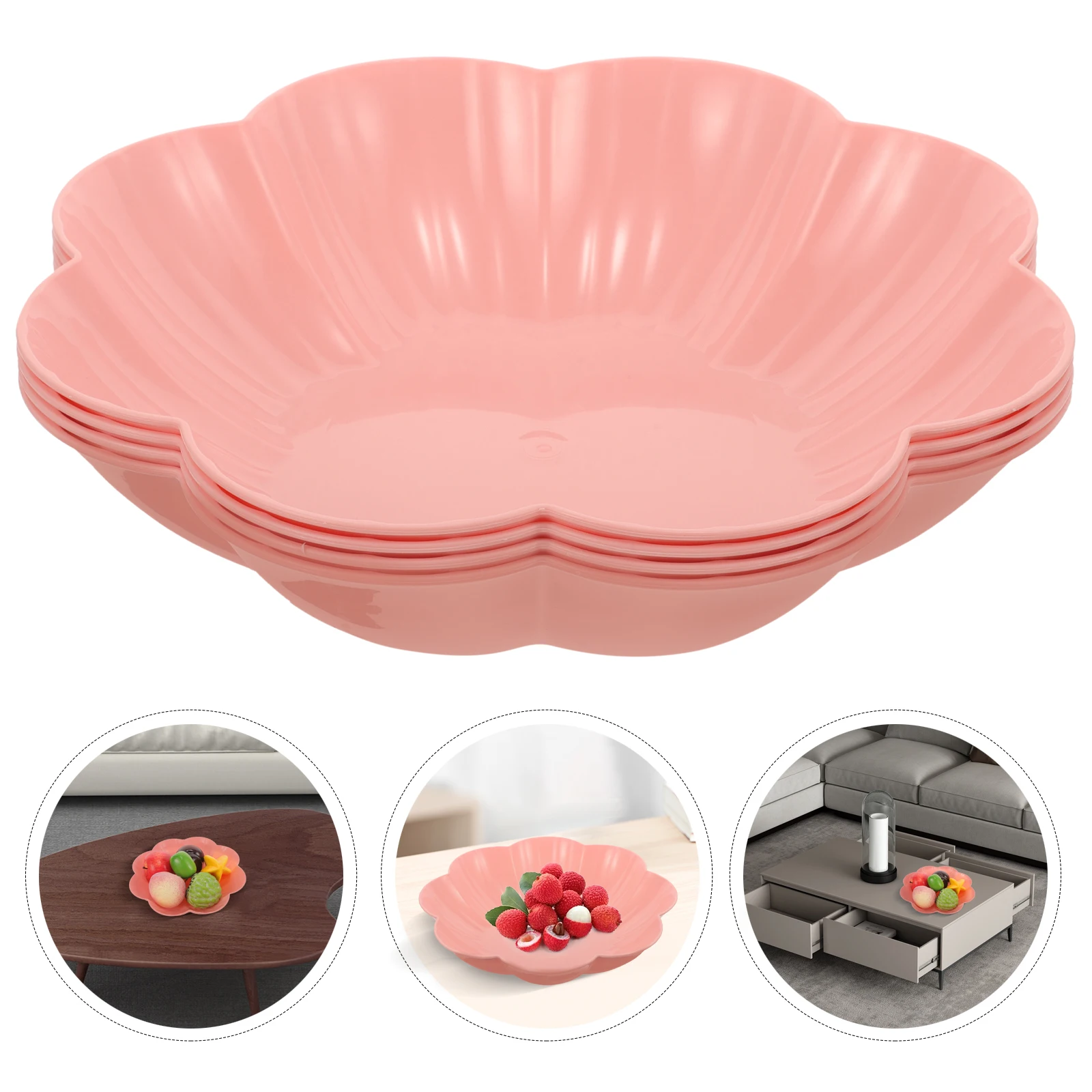 

4Pcs Plum Blossom Fruit Plate Pink Thick Plastic Snack Tray Salad Dish Food Grade PP for Home Party Cafe