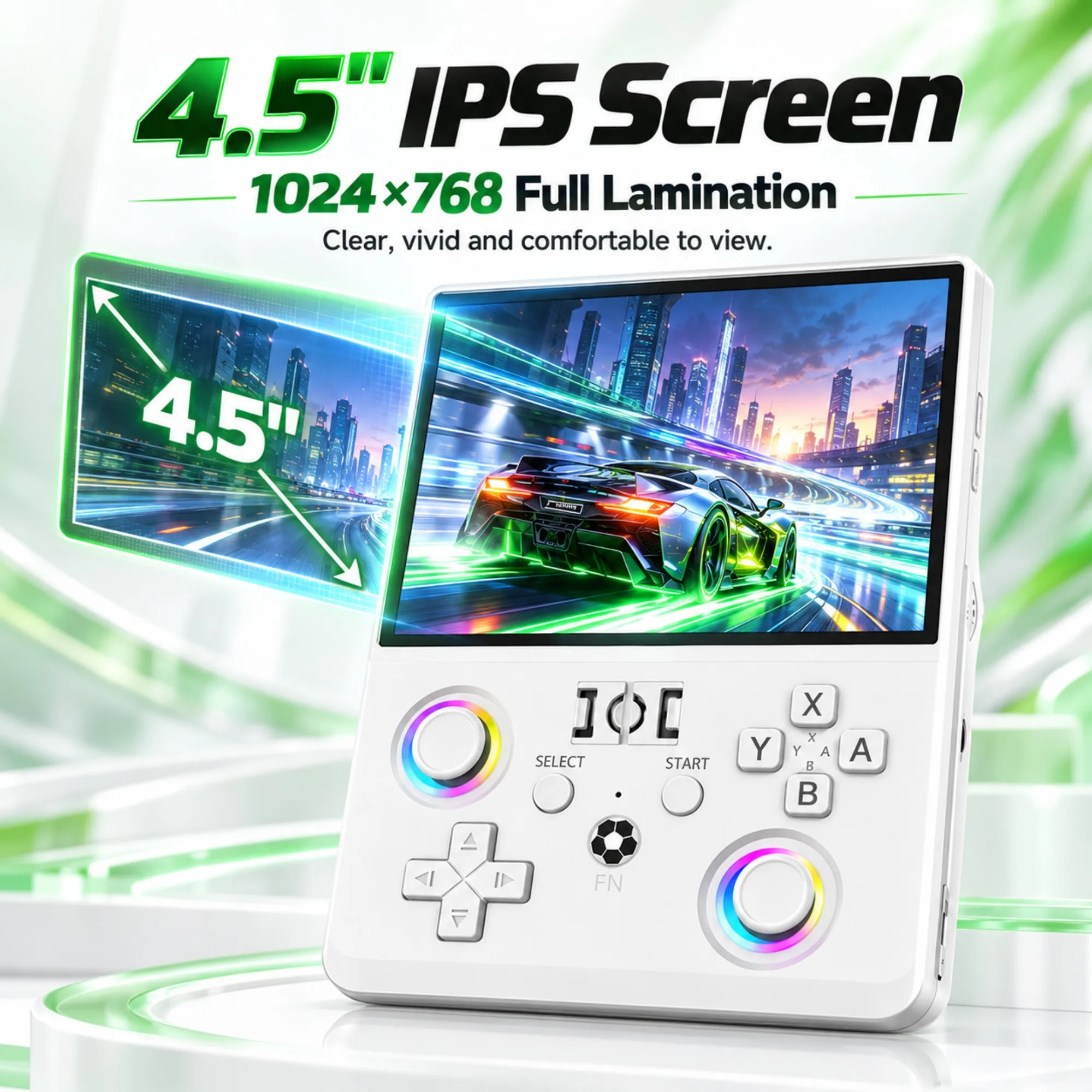 Handheld Game Console 4.5 Inch IPS Screen RK3326 Linux System RGB Lighting 4000mAh Battery Portable Retro Gaming Device