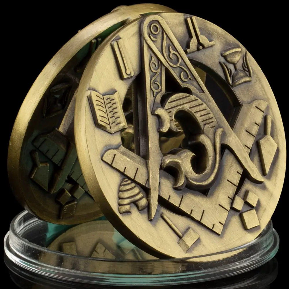 The Free Mason Souvenir Coin 50mm Bronze Plated Collection Art Basso-relievo Freemason Commemorative Coin