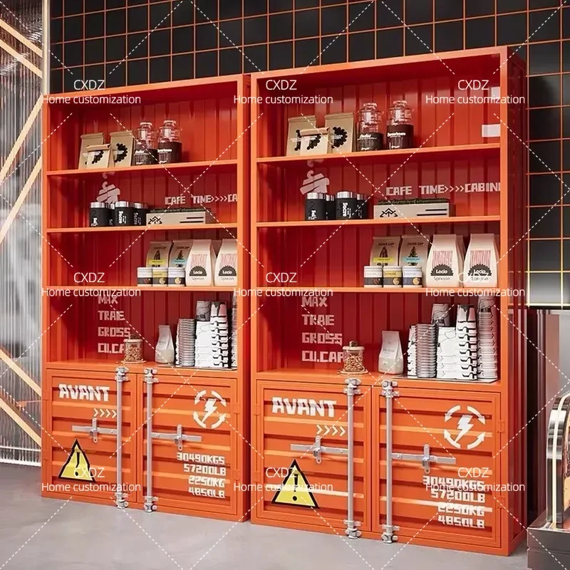 Industrial Style Iron Display Cabinet with Glass Shelves for Product Showcase Container Store Sample Storage Rack