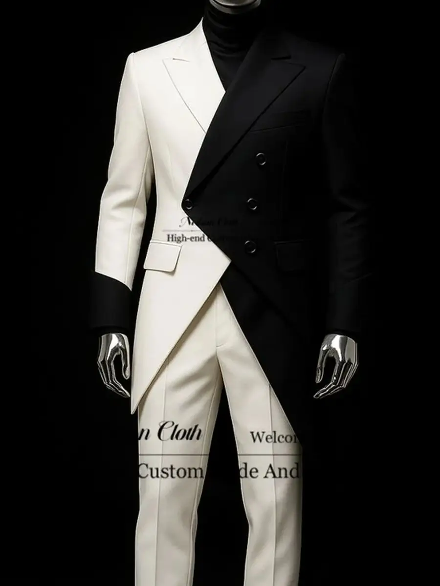 

Fashion Double Color Male Prom Blazers 2 Pcs Sets Peaked Lapel Groom Wedding Tuxedos Customized Long Coat Terno Masculino