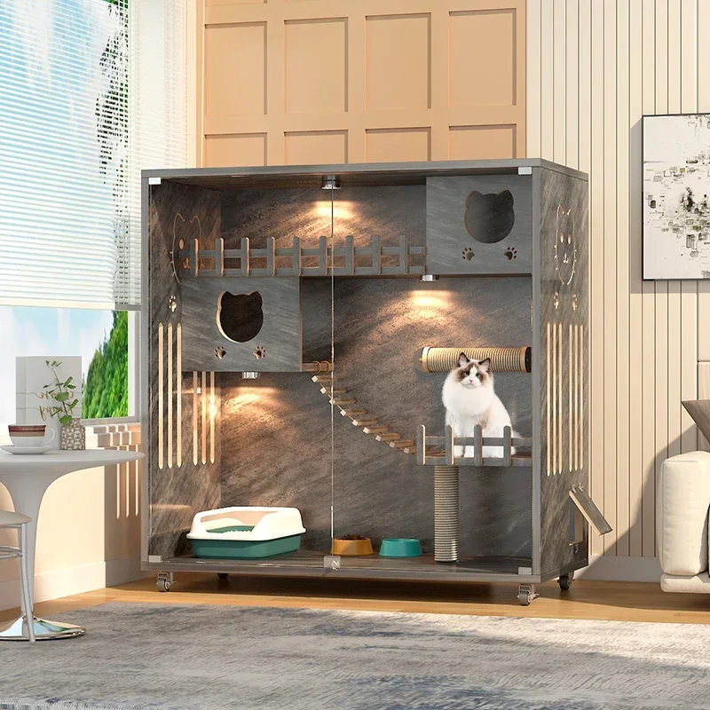 

-Hope Indoor Large Space 3 Storey Breeding Cat Kennel With Toilet Cat Bed Cat Cage Wall