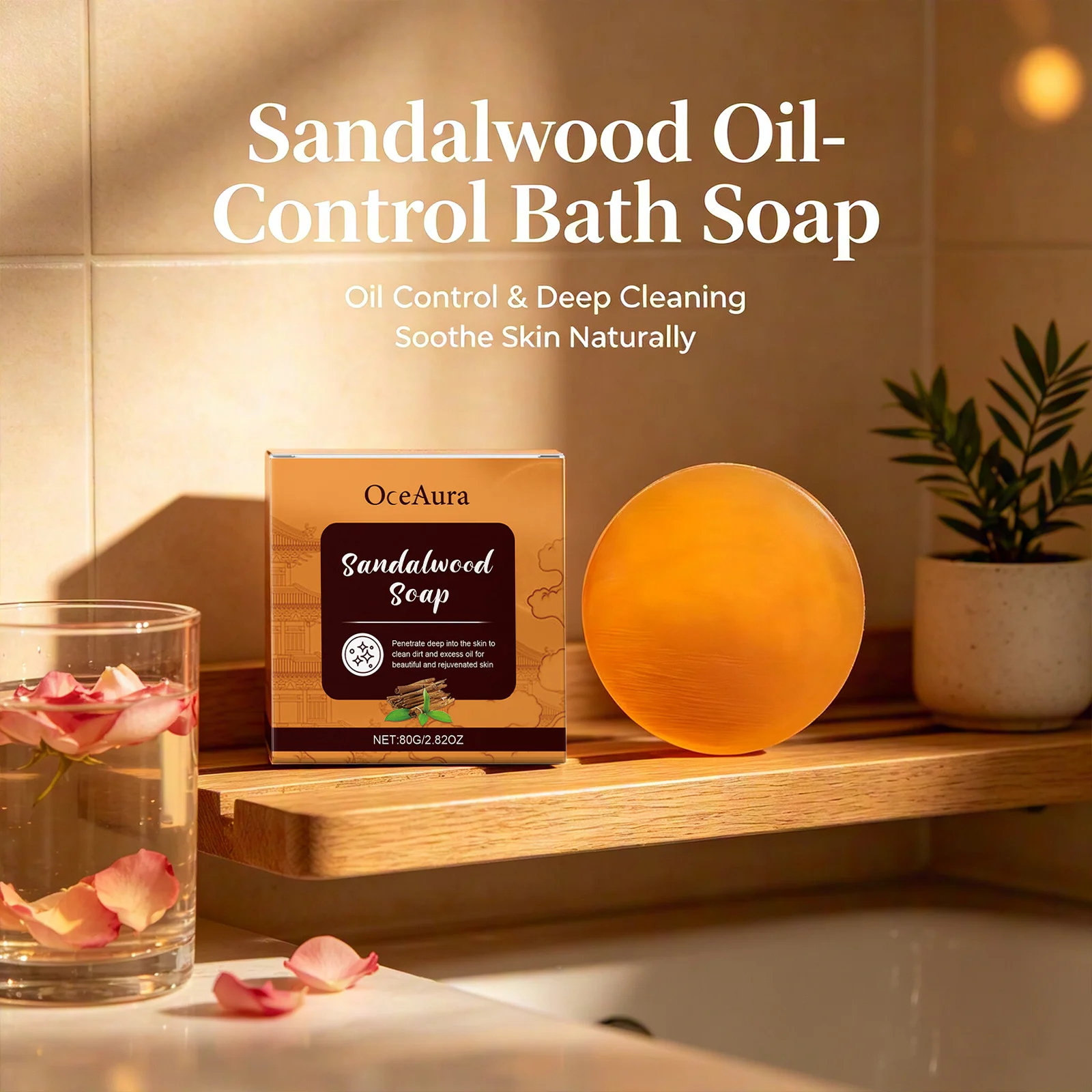 OceAura Sandalwood Soap Deep Cleansing Skin Nourishment Rich Foam Gentle Formula Multi Skin Type Adaptation Bathing Cleasing Bar