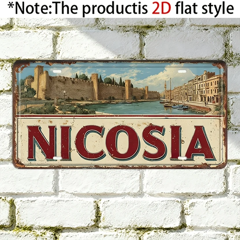 2D Flat - 【2D Flat】 2D Flat - Decorative solely, Pulus Nicosia Medieval Castle Wall Retro Distressed Metal Outdoor Sign And W