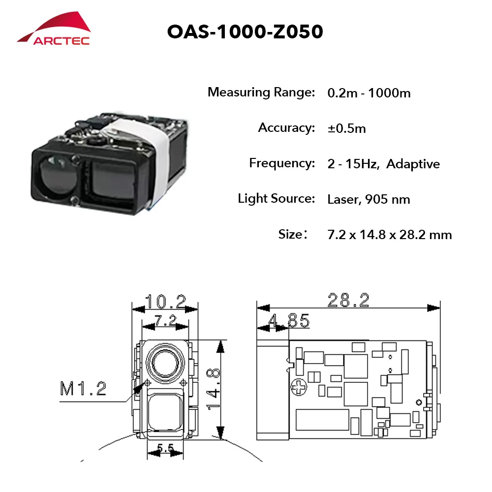 1000m IP67 Industrial Laser Distance Sensor with 905nm Visible Light Range Finder Module
