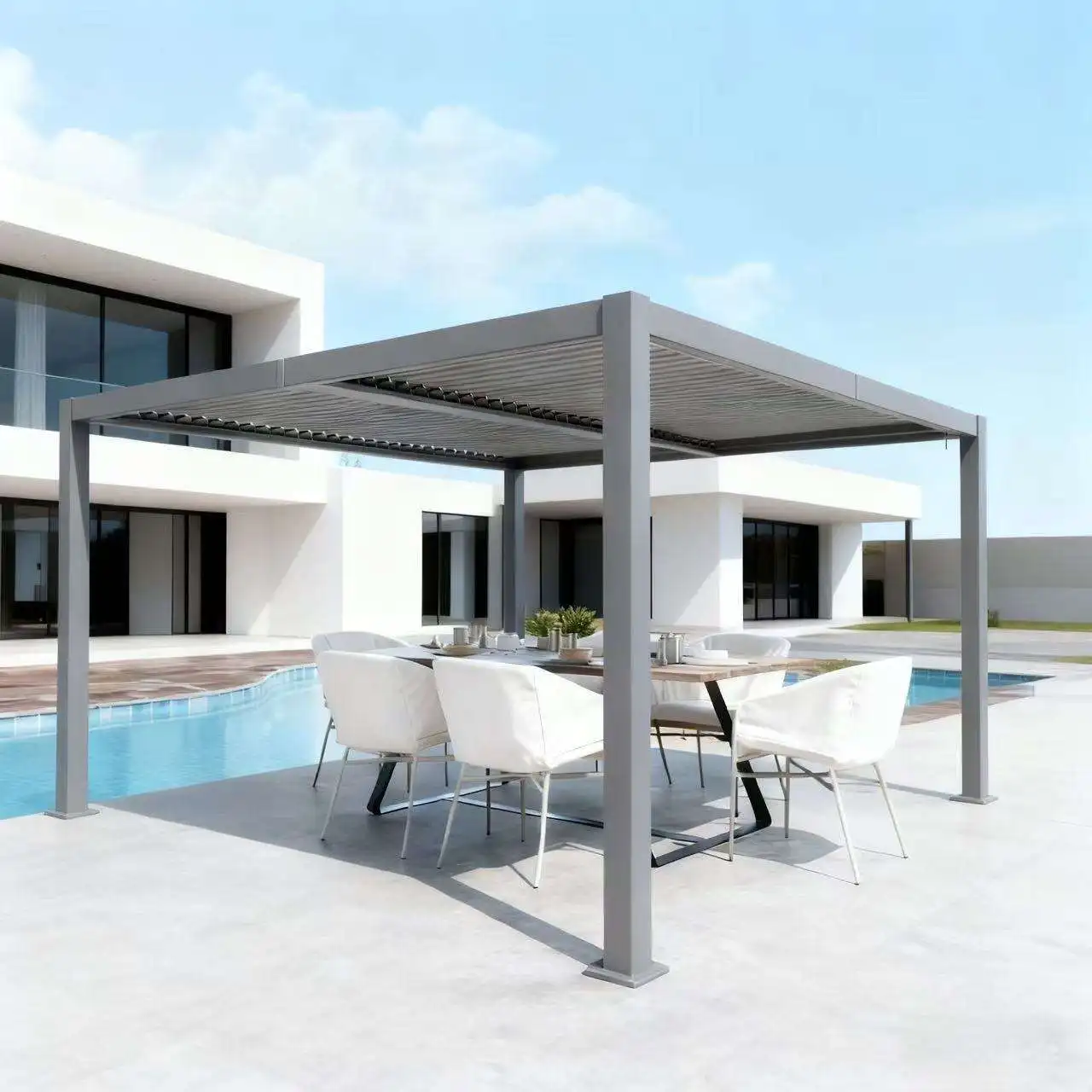 

Luxury Waterproof Aluminum Gazebo With Remote Control, Motorized Outdoor Pergola For Backyard Party And Commercial Use