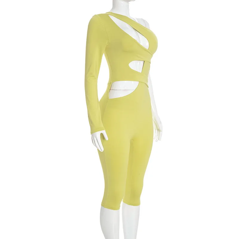JENYAGE Damen-Jumpsuit mit einem Schulter-Ausschnitt, weich, dehnbar, einfarbig, sexy, langärmelig, asymmetrisch, figurbetont, knielang. – Detail 14
