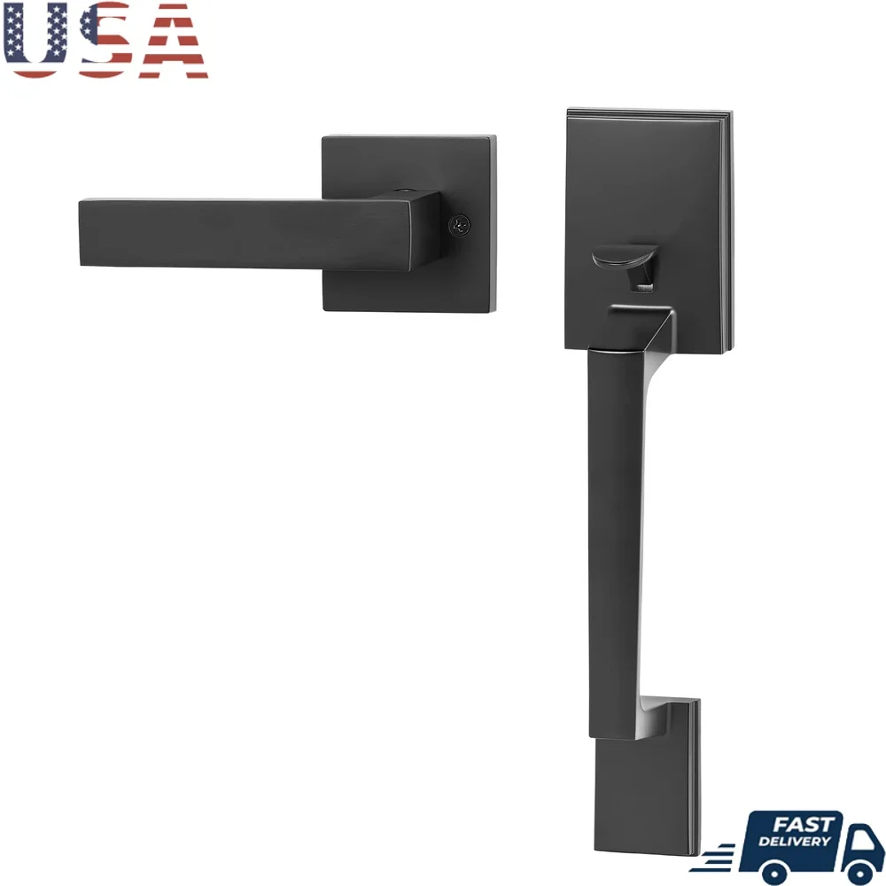

Modern Matte Black Entry Door Handle Reversible Lever Durable Zinc Alloy Adjustable Hole Spacing Easy Installation Front Back