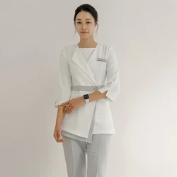 Korean Style Beauty Salon Female Spring and Autumn Work Blouse+Pants Set Hospital Front Desk Staff Workwear SPA Beauty Uniform