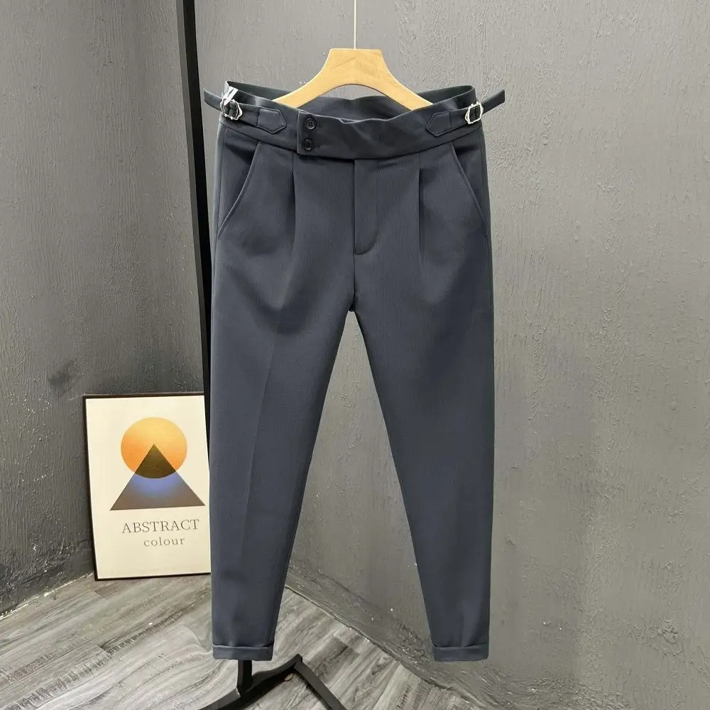 Naples Men's High-waisted Trousers 2025 New High-end Casual Trousers Korean Trendy Work Straight-leg Business Suit Pants