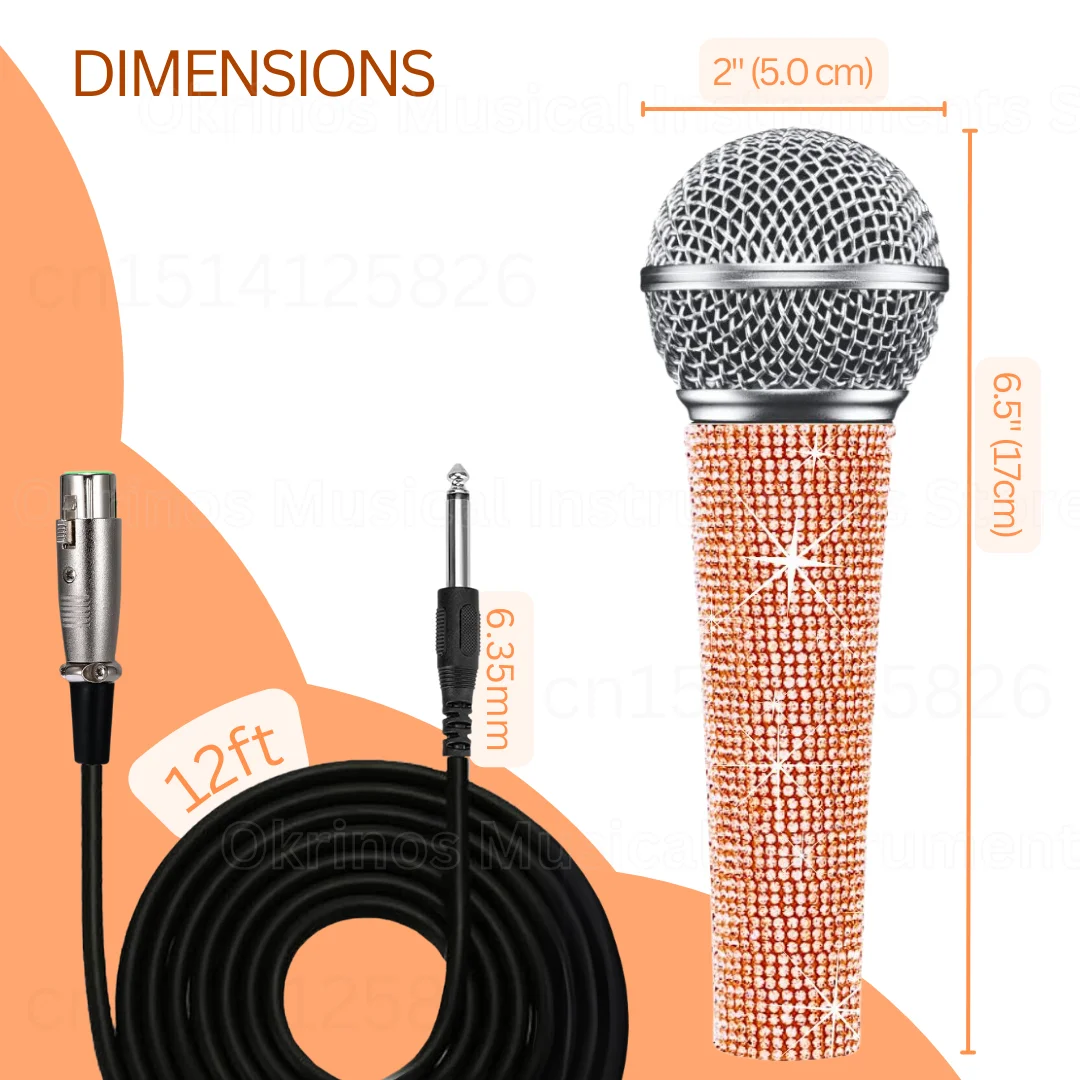 Orange Sparkle Professional Dynamic Cardioid Microphone - Metal Body, 12ft Cable, Perfect for Karaoke, Speakers