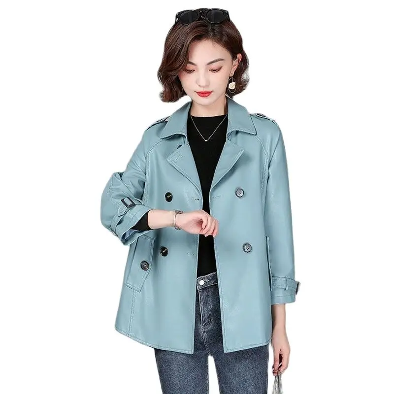 Imitation Genuine Leather Ladies Leather Jacket 2024 Spring  Autumn New Style Loose Fashion Lapel Temperament Short Female Coat