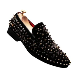 Luxury Rivet Design Shoes Men Slip on Loafers Fashion Brand Stud Spike Rivet Loafers for Men Flats Black Casual Shoes