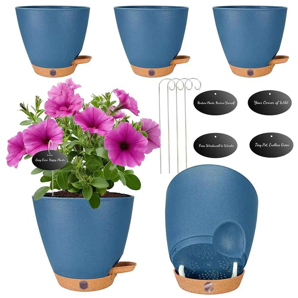 

Самополивающиеся горшки для комнатных и уличных растений, 8/7/6.5/6/5 дюймов, пластиковые кашпо с дренажными отверстиями и индикатором уровня воды, De