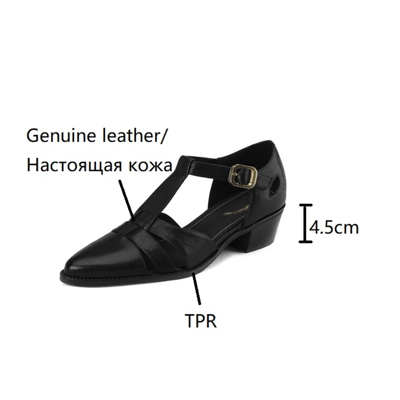 Genuine Leather Sandals Women Pointed Toe Chunky Heel Women Shoes New Summer Shoes for Women Giadiator Shoes New Sandalias mujer