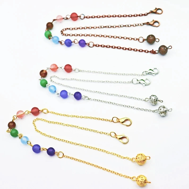 (10 Strand/lot)Reiki Pendulum Chain 7 Chakra Gem Stone Beads Chain Accessories Colorful Healing Charms Jewelry Wholesale