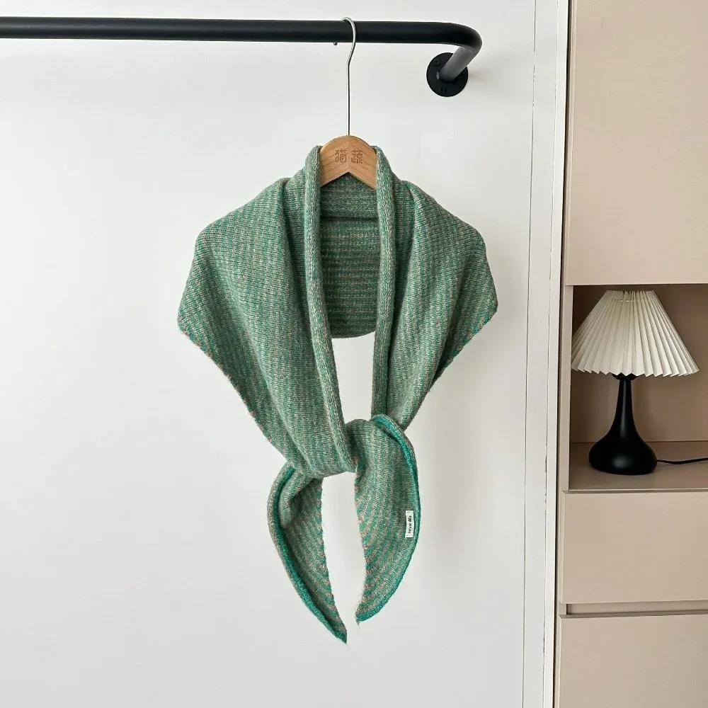 Decorative Comfortable Triangle Striped Scarf Windproof Versatile Neck Warmer Soft Elegant Knit Wool Scarf Skiing