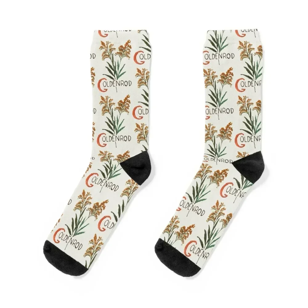 

Goldenrod Wildflower embroidery style Vintage Design Wildflower Embroidery Socks bright garter golf Man Socks Women's