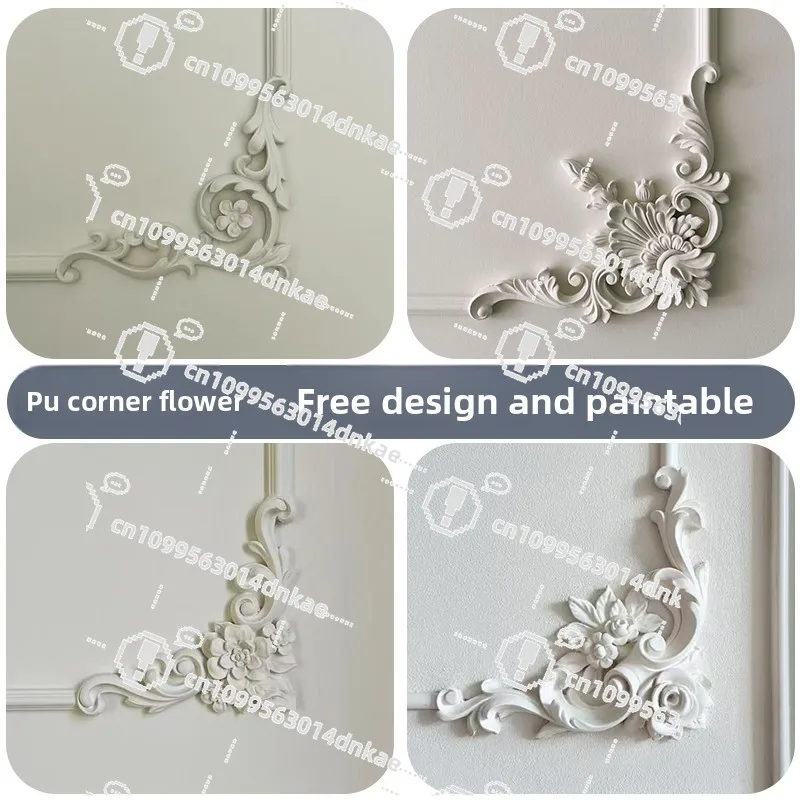 PU Corner Flower French Line Engraving Background Wall Imitation Gypsum Flower Corner Shape Sofa Bedroom Parquet Corner