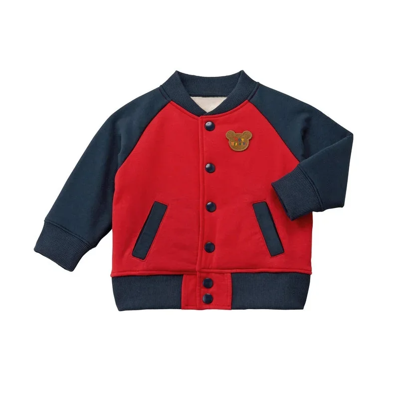 Boys Coat Winter New Color Block Plush Thick Baseball Jersey Jacket Baby Cardigan Japanese Fashion Clothing 2-7Y