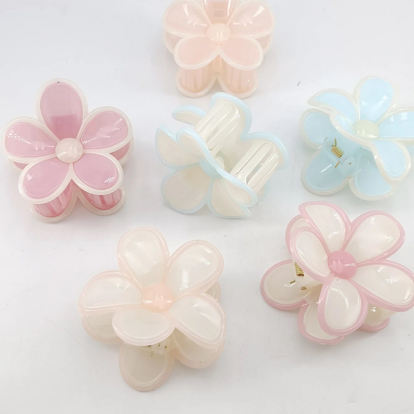 قسط كتلة اللون الزهور مشبك شعر القرش لدغة نصف أوبدو مشبك شعر تنوعا ذيل حصان حامل هلام اللون الأزهار قبضة الشعر