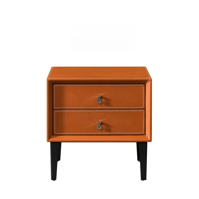 

Italian Minimalist Bedside Table Modern Minimalist Leather Art Bedroom Storage Side Cabinet