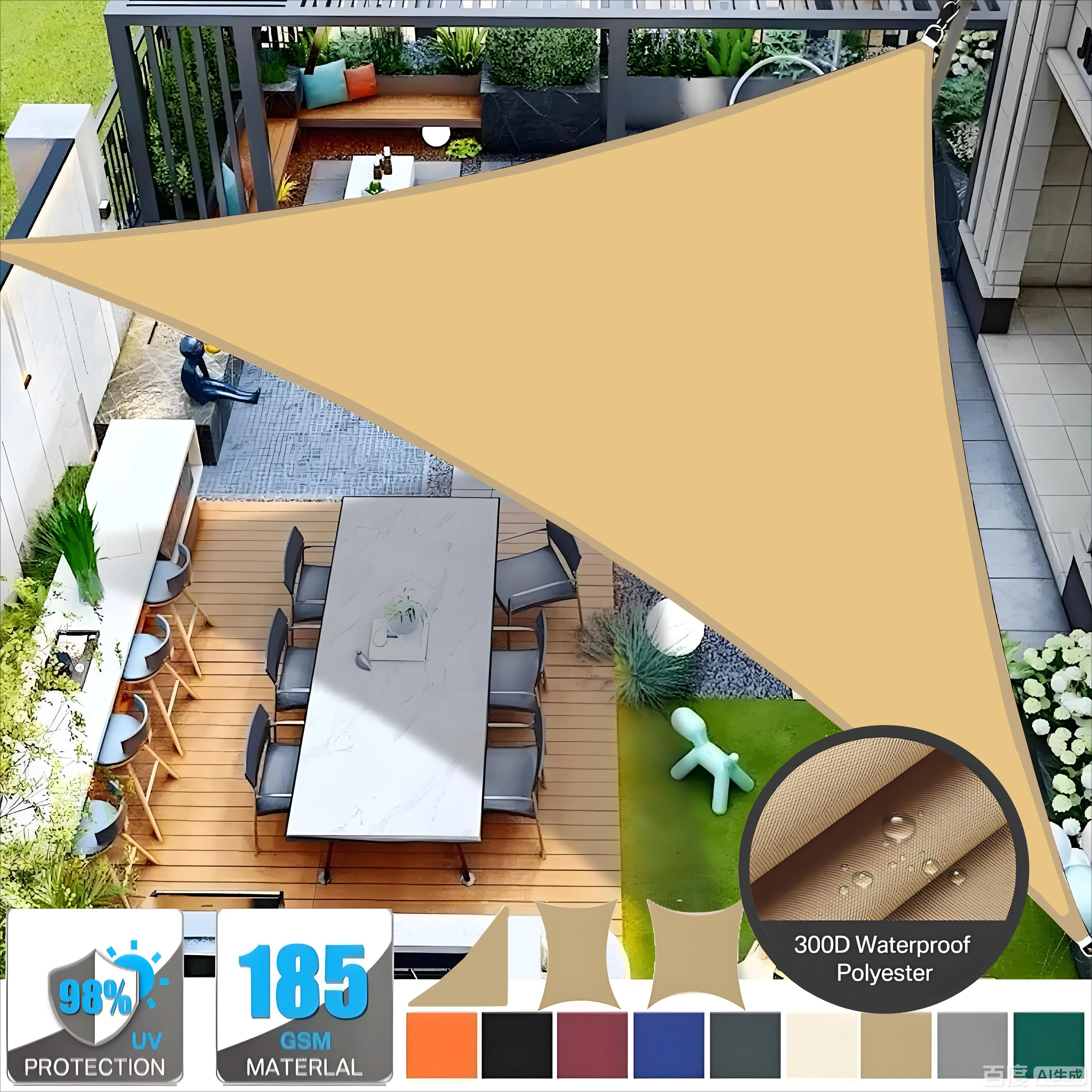 Toldo triangular para sombra de sol, cubierta de sombra para refugio solar con bloque UV 98%, para Patio exterior, piscina, playa, patio trasero, jardín, tiendas de protección solar