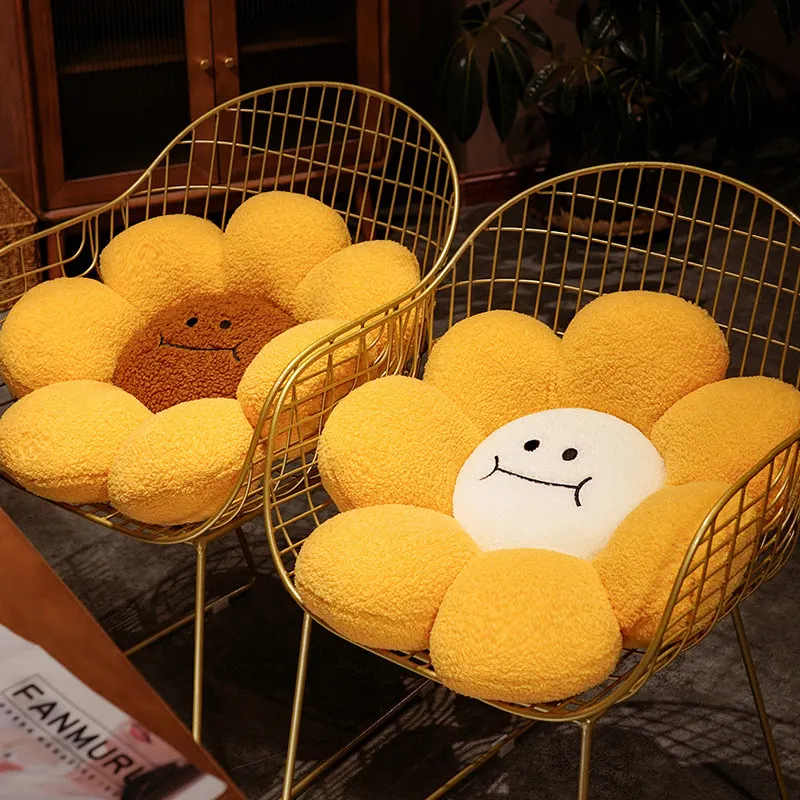 40/60/80cm 7 Petals Plant Plush Pillow Stuffed Flower Sunflower Seat Cushion Emotion Face Plushie Decor Gift