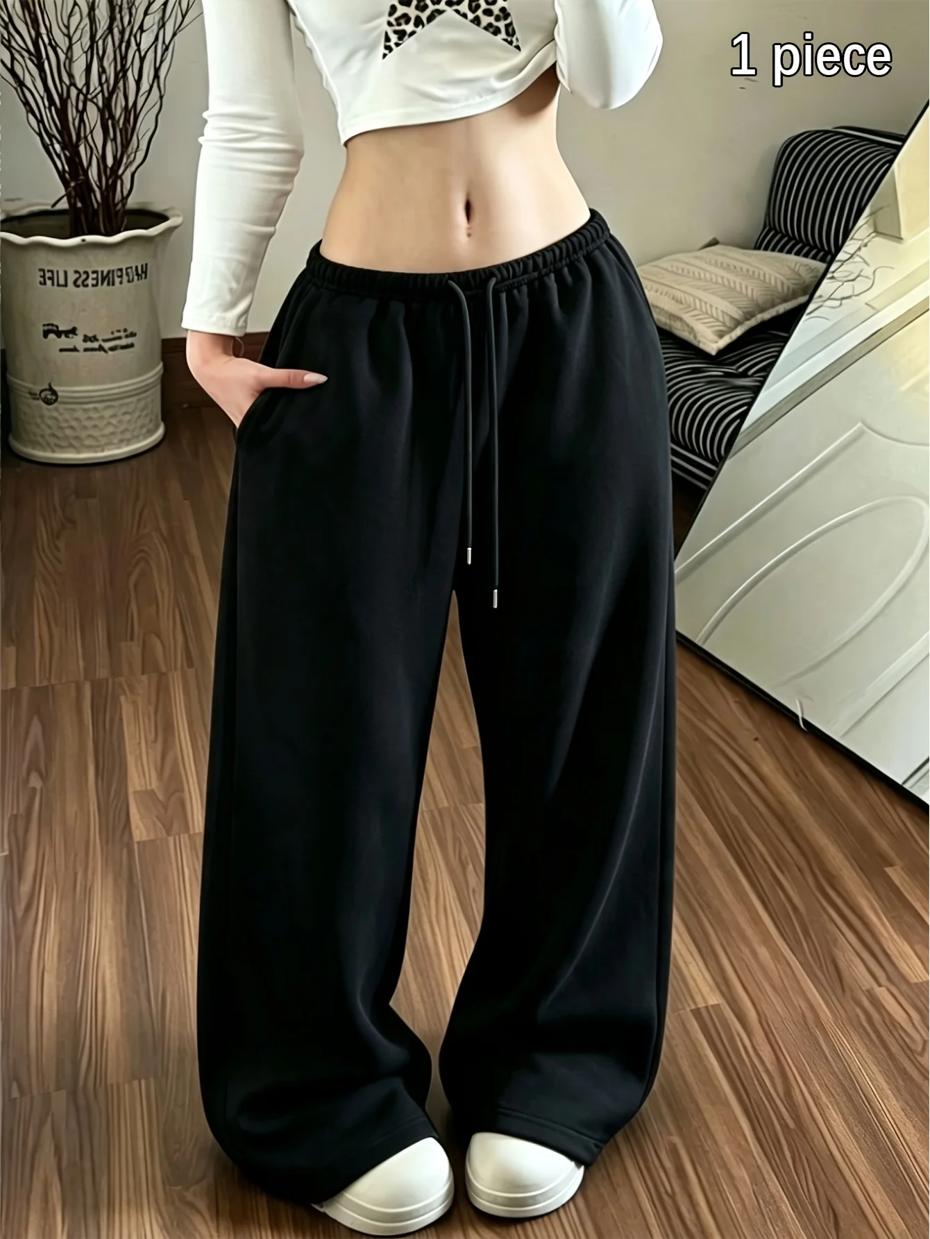 Women's Fleece Lined Long Pants Autumn Winter Easy Age-Reducing Design All-Match Loose Trendy Relaxed Single Item Sweatpants
